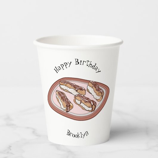 Cartoon met chocolade eclair papieren bekers (Voorkant)