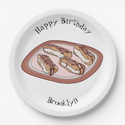 Cartoon met chocolade eclair papieren bordje (Voorkant)