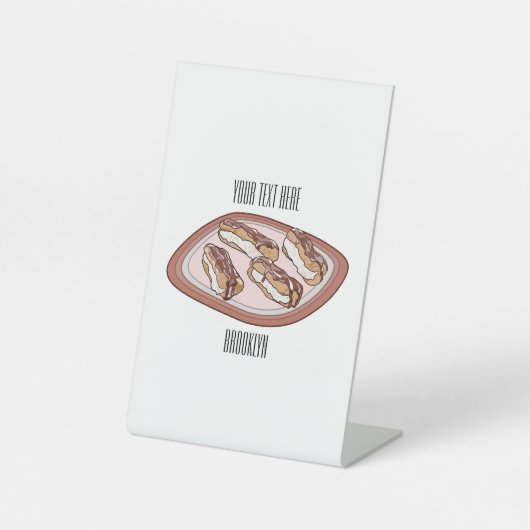 Cartoon met chocolade eclair reclamebord met voetstuk (Voorkant)