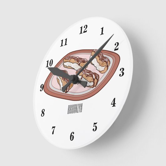 Cartoon met chocolade eclair ronde klok (Hoek)