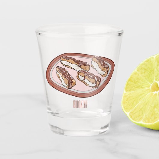 Cartoon met chocolade eclair shot glas (Voorkant)