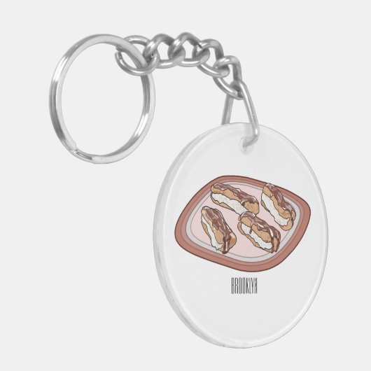 Cartoon met chocolade eclair sleutelhanger (Voorkant Links)