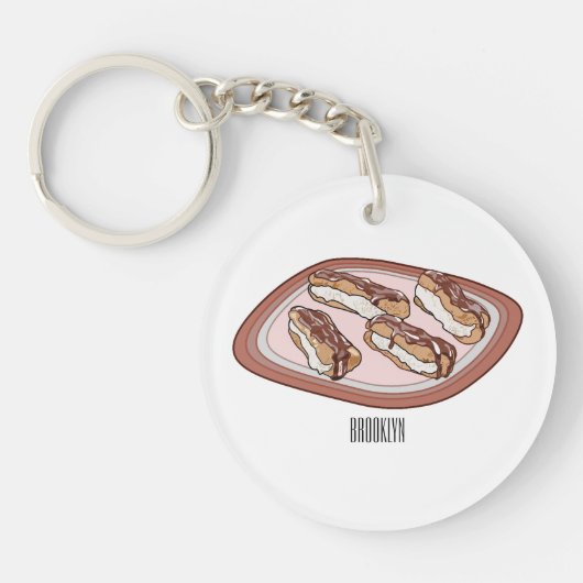 Cartoon met chocolade eclair sleutelhanger (Voorkant)
