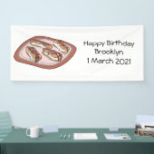 Cartoon met chocolade eclair spandoek (Beurs)