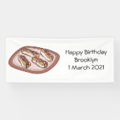 Cartoon met chocolade eclair spandoek (Horizontaal)