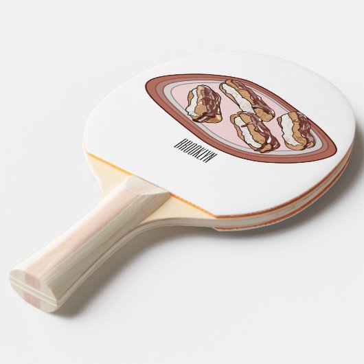 Cartoon met chocolade eclair tafeltennisbatje (Voorkant Gekanteld)
