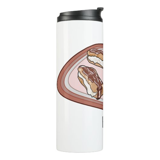 Cartoon met chocolade eclair thermosbeker (Gedraaid links)