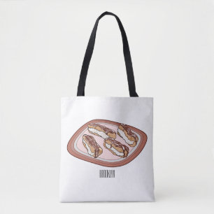 Cartoon met chocolade eclair tote bag