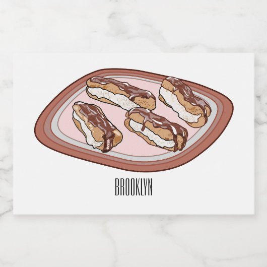 Cartoon met chocolade eclair voedselcontainer etiket (Enkel label)