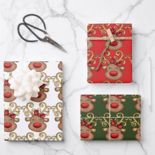 Cartoon met dunne rode neusgouden hoorns inpakpapier vel