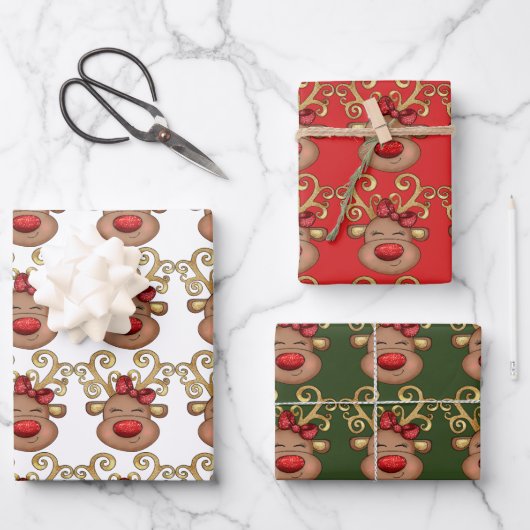 Cartoon met dunne rode neusgouden hoorns inpakpapier vel (Voorkant)