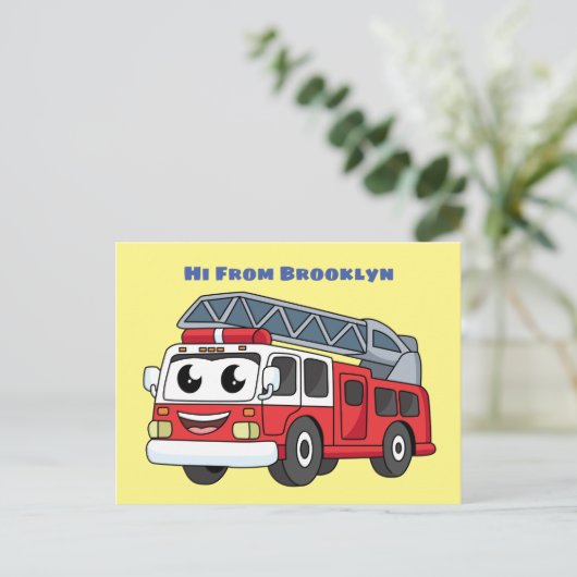 Cartoon met een brandblusmotor briefkaart (Staand voorkant)