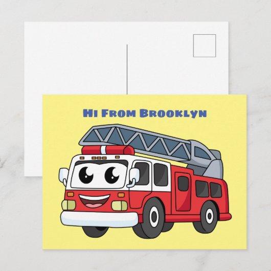 Cartoon met een brandblusmotor briefkaart (Voorkant / Achterkant)