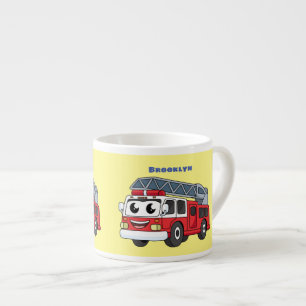Cartoon met een brandblusmotor espresso kop