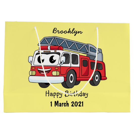 Cartoon met een brandblusmotor groot cadeauzakje (Achterkant)