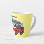 Cartoon met een brandblusmotor latte mok (Rechterhoek)