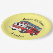 Cartoon met een brandblusmotor papieren bordje (Gekanteld)