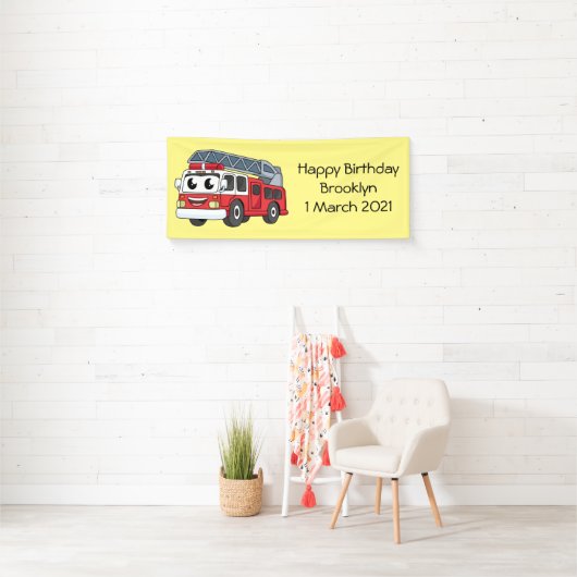 Cartoon met een brandblusmotor spandoek (Insitu)