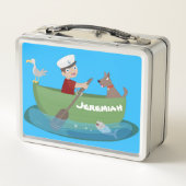 Cartoon met een staartjongen en een hondenroeiboot (Achterkant)