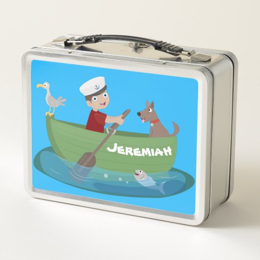 Cartoon met een staartjongen en een hondenroeiboot (Achterkant)