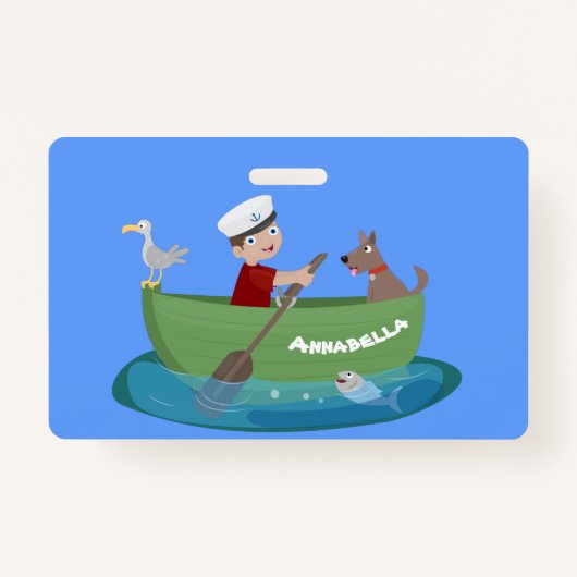 Cartoon met een staartjongen en een hondenroeiboot badge (Voorkant)