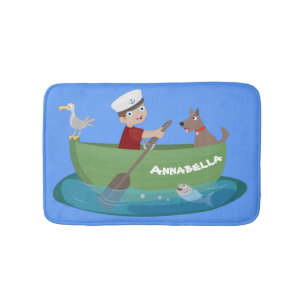 Cartoon met een staartjongen en een hondenroeiboot badmat