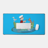 Cartoon met een staartjongen en een hondenroeiboot bureaumat (Keyboard & Muis)