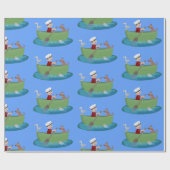 Cartoon met een staartjongen en een hondenroeiboot cadeaupapier (Vlak)