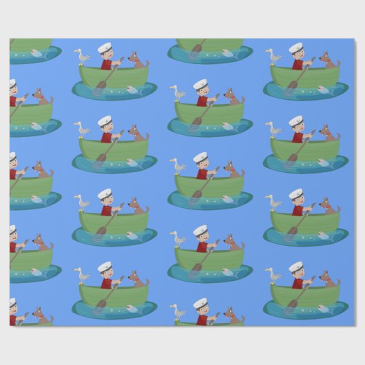 Cartoon met een staartjongen en een hondenroeiboot cadeaupapier (Vlak)