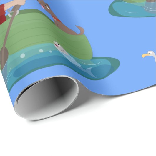 Cartoon met een staartjongen en een hondenroeiboot cadeaupapier (Rol Hoek)