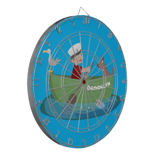 Cartoon met een staartjongen en een hondenroeiboot dartbord (Voorkant Links)