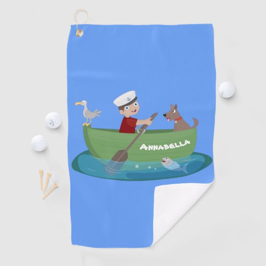 Cartoon met een staartjongen en een hondenroeiboot golfhanddoek (Insitu)