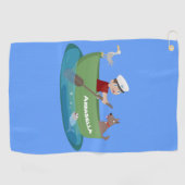 Cartoon met een staartjongen en een hondenroeiboot golfhanddoek (Horizontaal)
