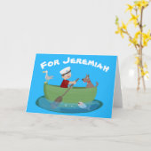 Cartoon met een staartjongen en een hondenroeiboot kaart (Gele Bloem)