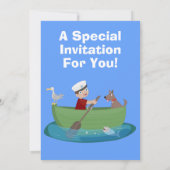 Cartoon met een staartjongen en een hondenroeiboot kaart (Achterkant)