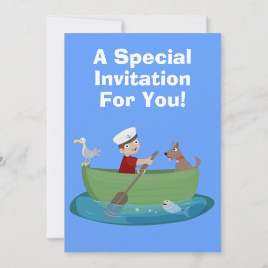 Cartoon met een staartjongen en een hondenroeiboot kaart (Achterkant)