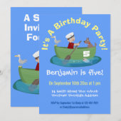 Cartoon met een staartjongen en een hondenroeiboot kaart (Voorkant / Achterkant)