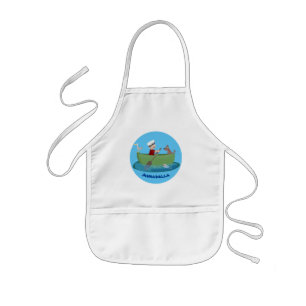 Cartoon met een staartjongen en een hondenroeiboot kinder schort
