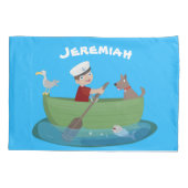 Cartoon met een staartjongen en een hondenroeiboot kussensloop (Achterkant)