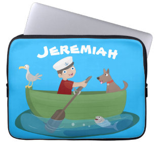 Cartoon met een staartjongen en een hondenroeiboot laptop sleeve