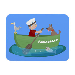 Cartoon met een staartjongen en een hondenroeiboot magneet