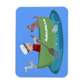 Cartoon met een staartjongen en een hondenroeiboot magneet (Verticaal)