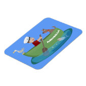 Cartoon met een staartjongen en een hondenroeiboot magneet (Linkerzijde)