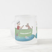 Cartoon met een staartjongen en een hondenroeiboot matglas koffiemok (Voorkant links)