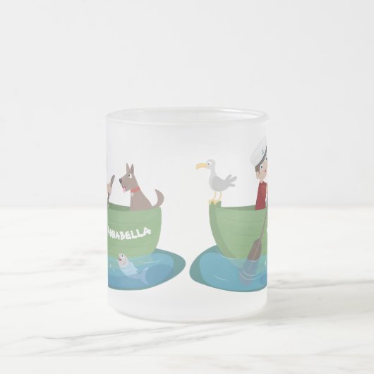 Cartoon met een staartjongen en een hondenroeiboot matglas koffiemok (Center)