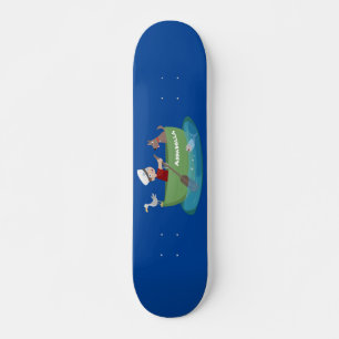 Cartoon met een staartjongen en een hondenroeiboot persoonlijk skateboard