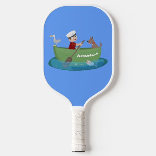 Cartoon met een staartjongen en een hondenroeiboot pickleball paddle (Voorkant)