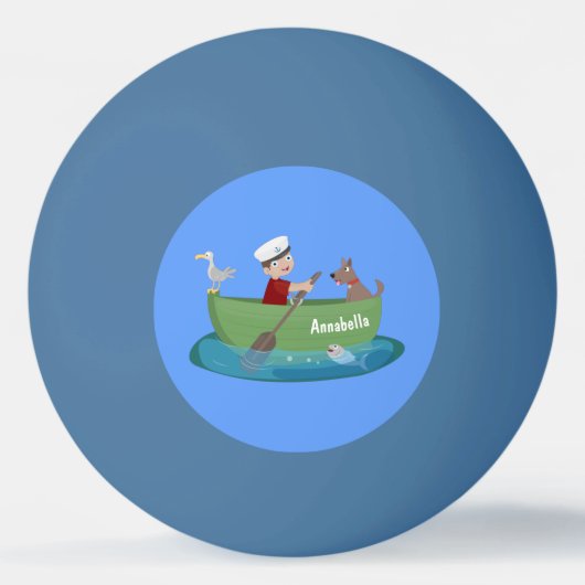 Cartoon met een staartjongen en een hondenroeiboot pingpongbal (Voorkant)