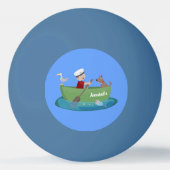 Cartoon met een staartjongen en een hondenroeiboot pingpongbal (Achterkant)