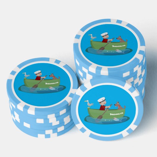 Cartoon met een staartjongen en een hondenroeiboot poker chips (Opstapeling)